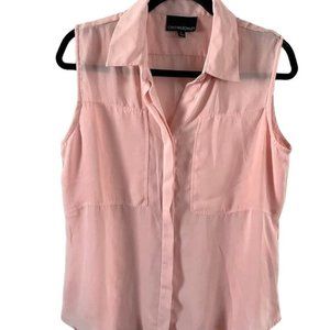 Cynthia Rowley Pink Sheer Collared Tank Blouse, Lg
